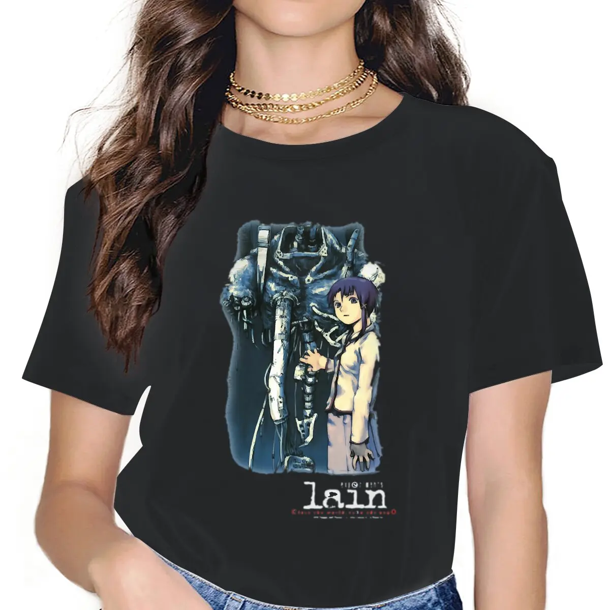 

Lain Mech Classic Women Tshirts Serial Experiments Lain Anime Grunge Vintage Female Clothing Large Cotton Graphic Streetwear