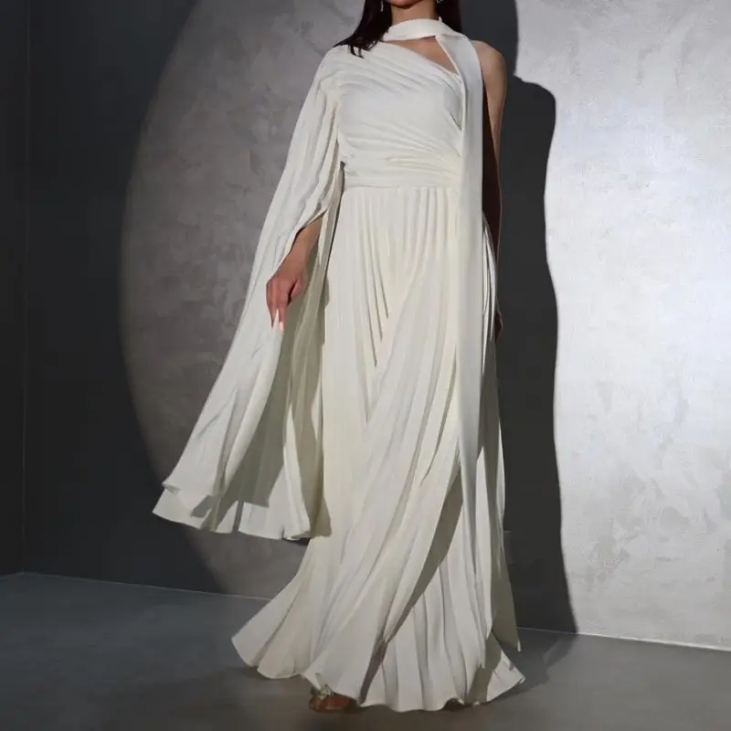 

Summer New Fashion Sexy Pleated One Shoulder Party Prom Dress Women Dress Birthday Dress for Women Evening Dresses White Dress