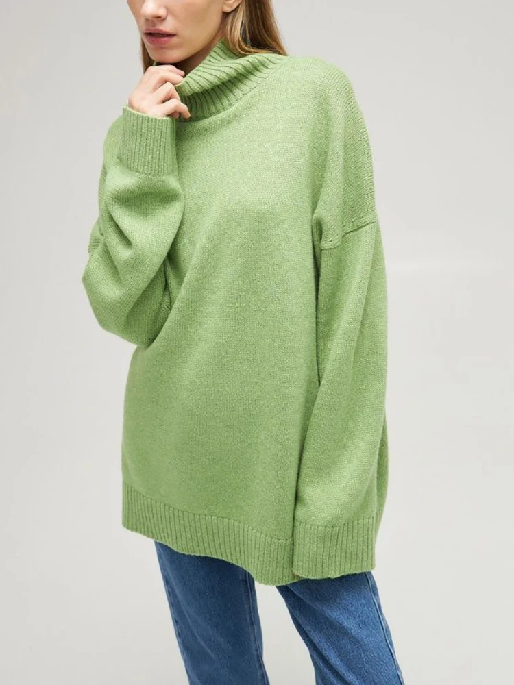 

Klein Blue Women's Turtleneck 2023 Autumn Soft Thick Knitted Oversize Sweater for Women Long Sleeve Knit Top Pullovers Jumpers