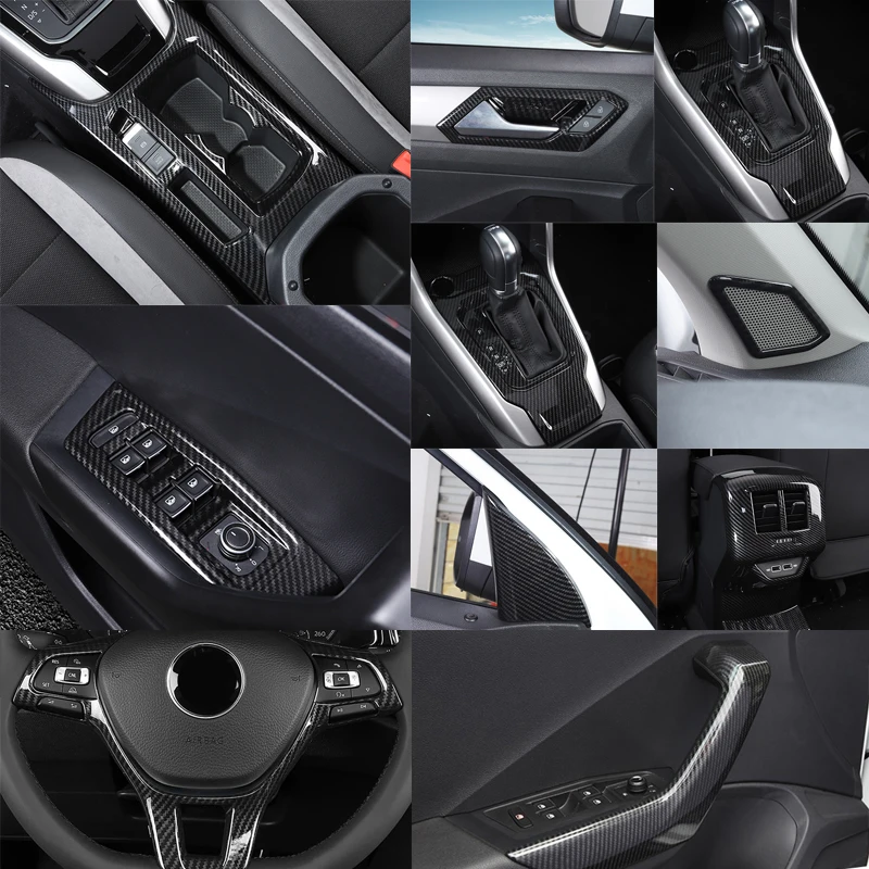 For Volkswagen Vw T-ROC T ROC TROC 2017-2021 ABS Carbon Fiber Interior Car Central Console Water Cup Cover Frame Panel Trim