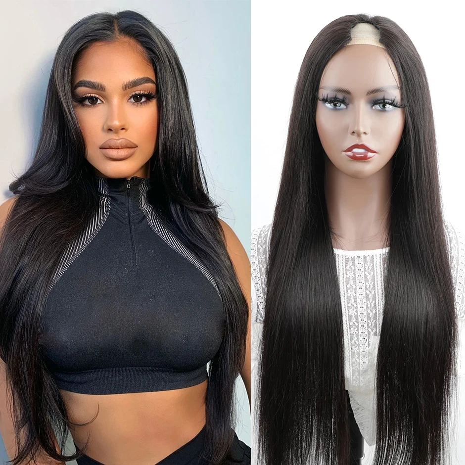 30 34 Inch Straight V U Part Wig Human Hair No Leave Out Thin Part Glueless Brazilian Remy Human Hair Wigs for Women U Part Wig