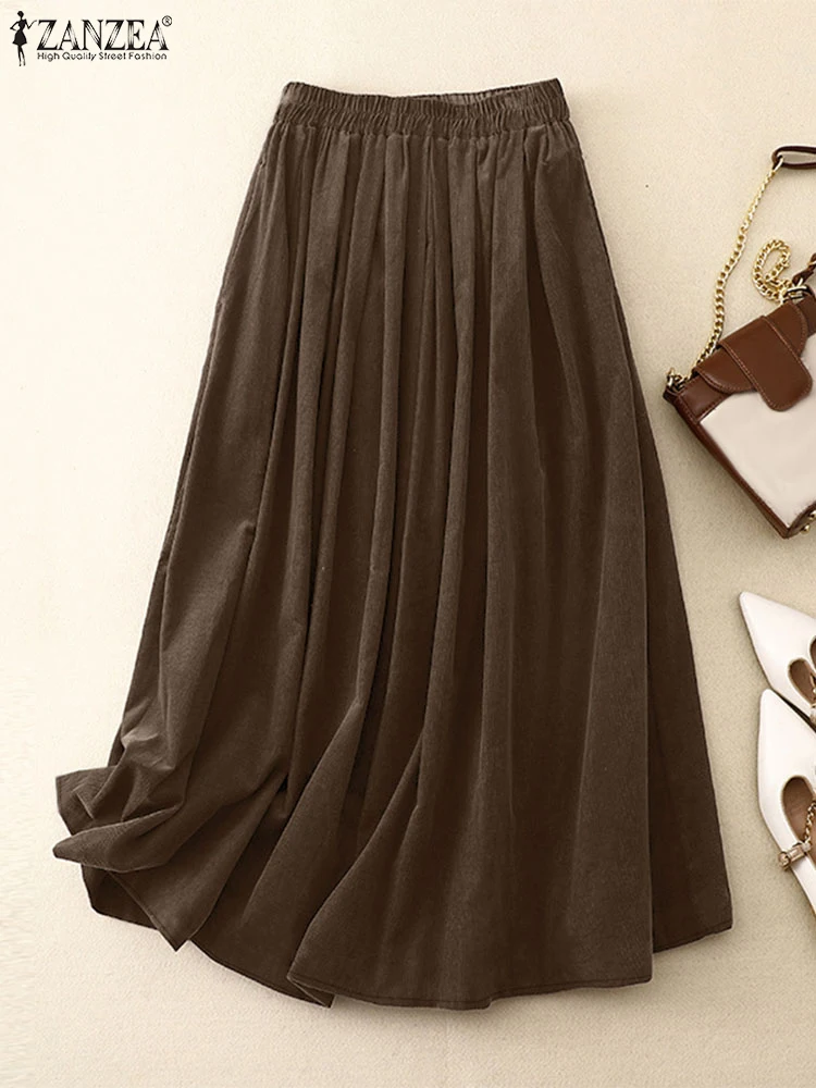 Осенние вельветовые юбки ZANZEA сарафан оверсайз женский повседневный эластичный