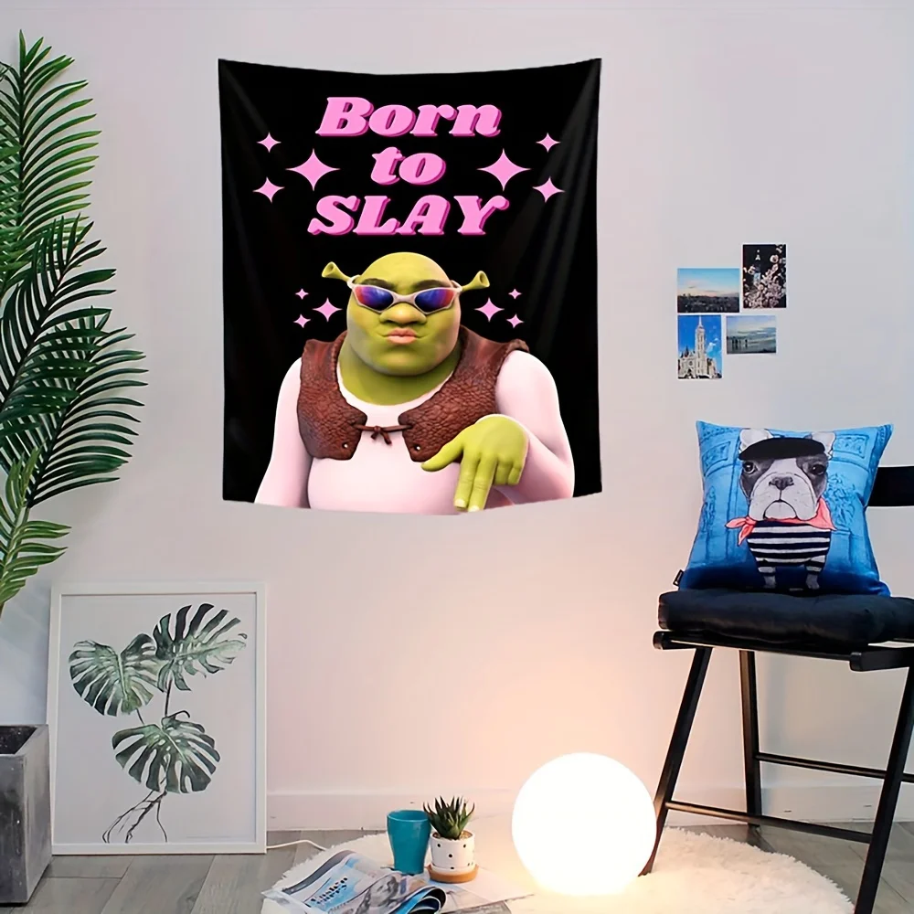 Фото Гобелен Born to Slay Shrek — идеально подходит для смелых, уникальных и острым домашним декором с забавным, необычным очарованием и вкусом поп-культуры №2