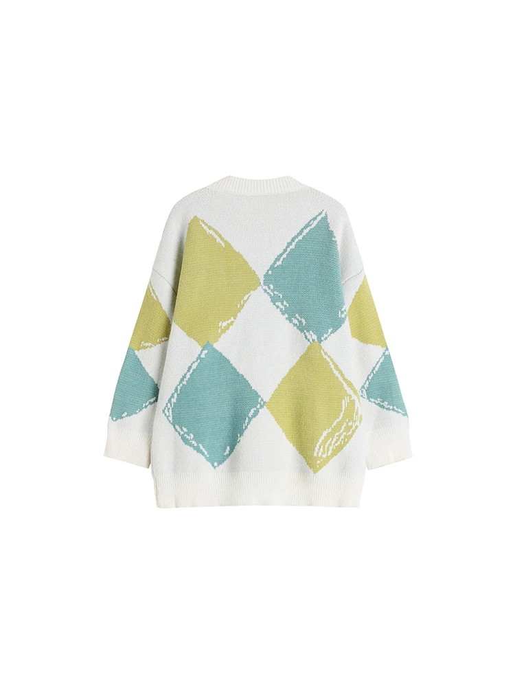 Винтажная Женская трикотажная одежда с ромбовидным узором контрастных цветов
