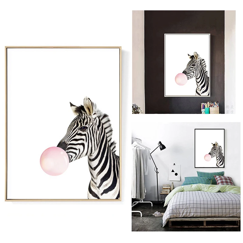 Kawaii Animal Zebra Скандинавская Картина на холсте художественный печатный плакат