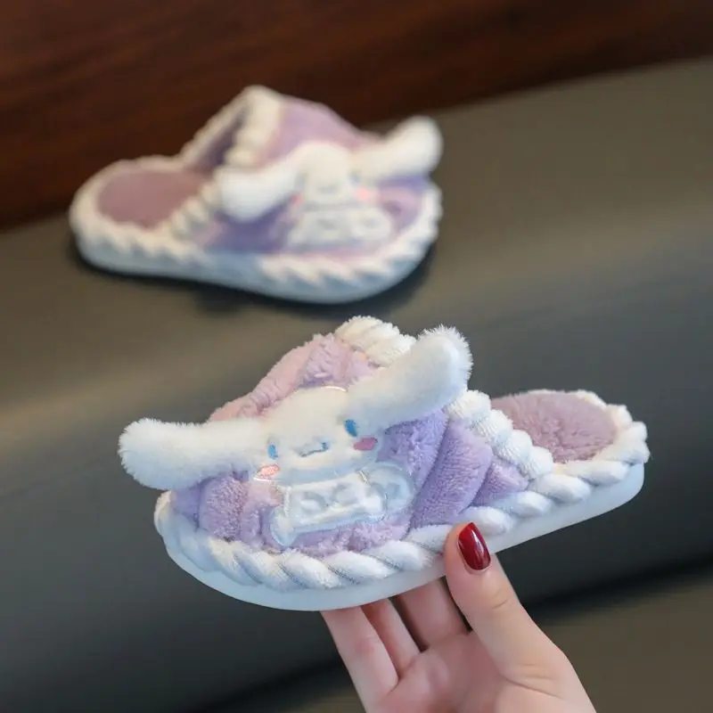 

New Sanrio Cinnamoroll children's cotton slippers indoor warm furry shoes winter cute kawaii fashion parent-child slippers