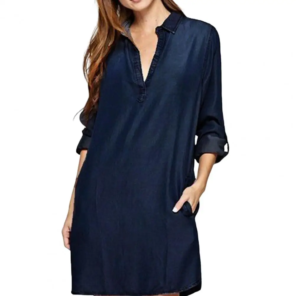 

Женское платье-пуловер с отложным воротником, летнее дышащее платье-рубашка средней длины, повседневная одежда