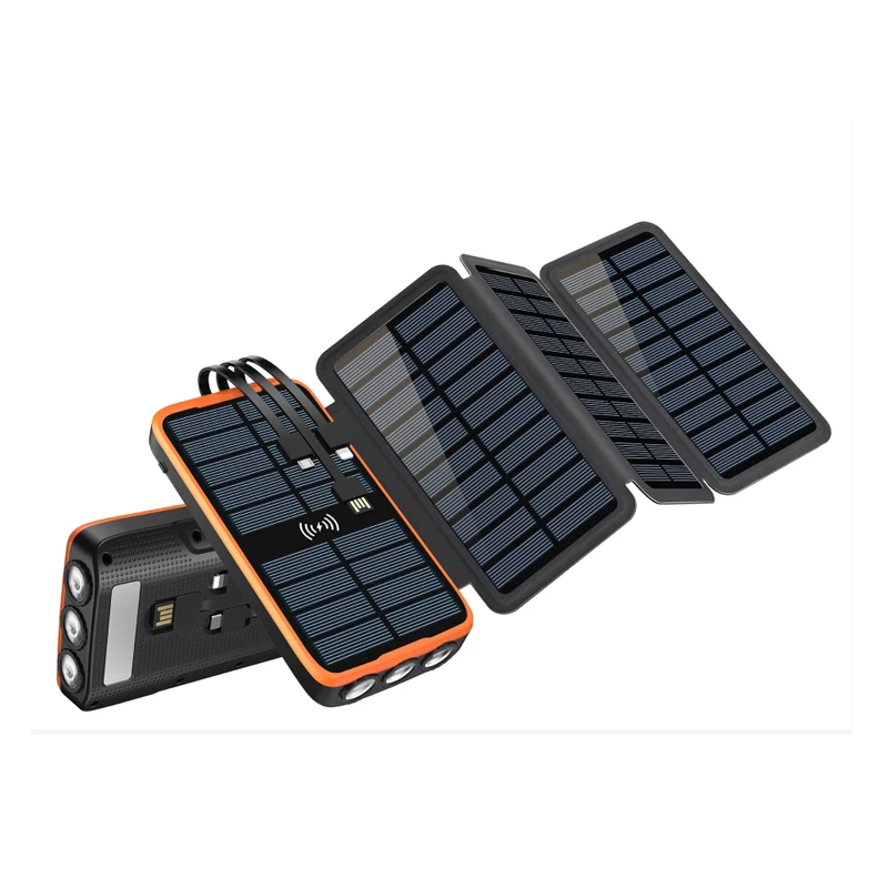 

5 Output Build In Cable Wireless Charging Waterproof Solar Phone Charger 20000Mah Solar Panel Power Bank For iPhone 13