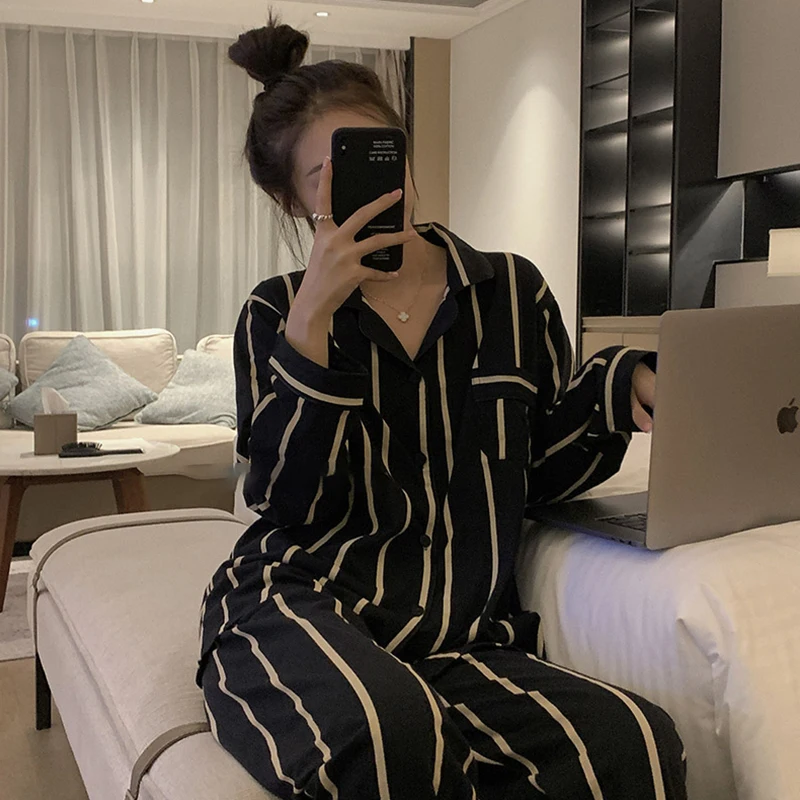 CAIYIER 2022 Autumn Winter Women Nightwear Sexy Leopard Grain Long-sleeved Cardigan Sleepwear Female Korean Leisure Pajamas Set