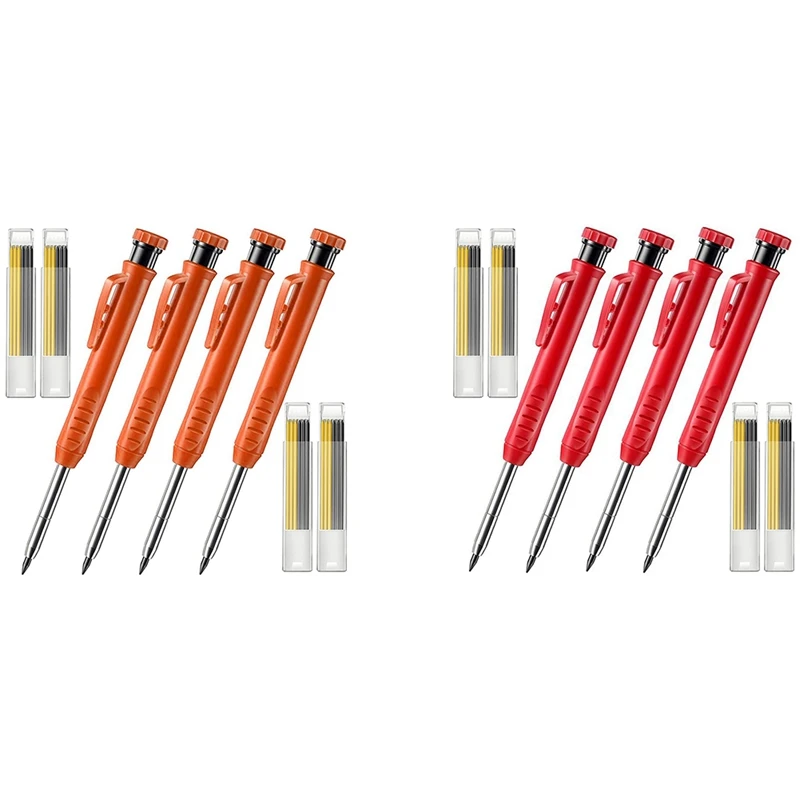 

4 Pack Solid Carpenter Pencil With 24 Refill Leads Deep Hole Mechanical Pencil Built-In Sharpener Flooring Marker Tool