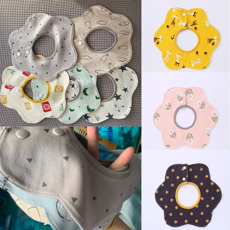 

5pcs/set Newborn Baby Pure Cotton Waterproof Flower Bibs 360 Degree Rotating Saliva Towel Infants Feeding Burp Cloths