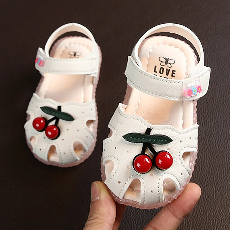 

Summer Baby Sandals for Girls Cherry Closed Toe Toddler Infant Kids Princess Walkers Baby Little Girls Shoes Sandals Size 15-30