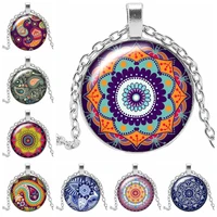 2019 new sacred geometry national wind kaleidoscope necklace jewelry pendant crystal convex round glass necklace girl gift