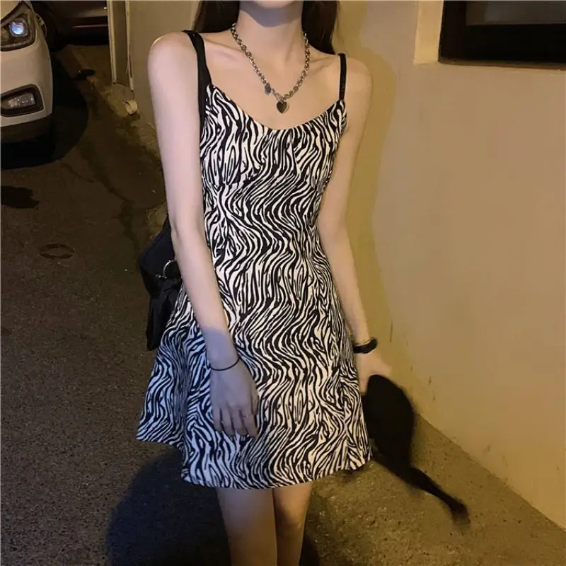 

Summer New Slim and Thin Inner Skirt Skirt Dress Female Zebra Pattern Sexy Sling Short Sexy Dress Women's Summer Dress