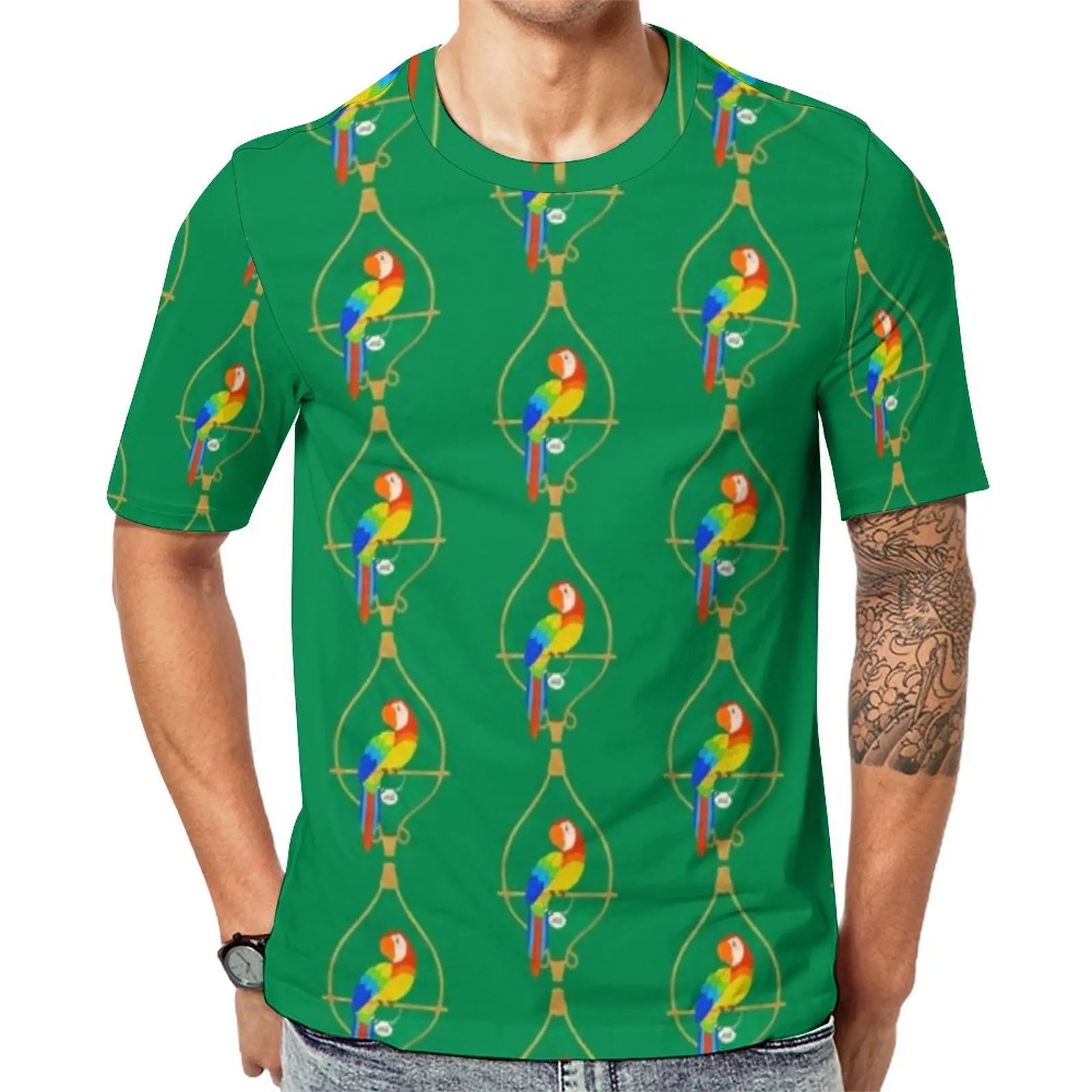 

Cute Parrot T-Shirt Colorful Animal Print Kawaii T Shirts Crew Neck Retro Tee Shirt Beach Male Graphic Clothes 4XL 5XL 6XL