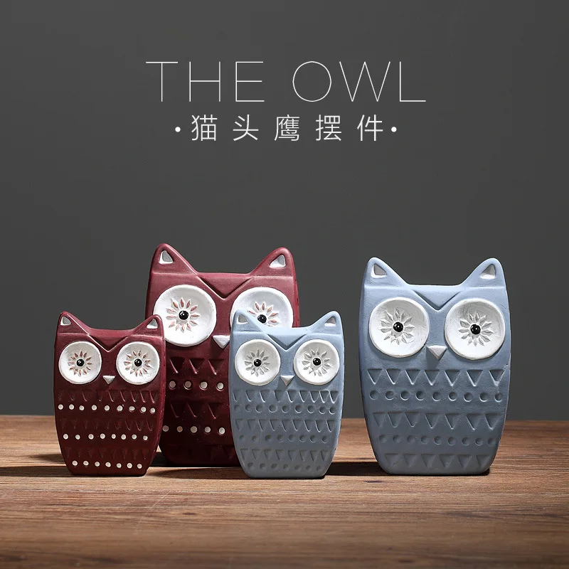 

Gift Figurines Office Desk Nordic Style Sculpture Ceramic Owls Ornament Home Decorations Owl Statue Kawaii Accessories