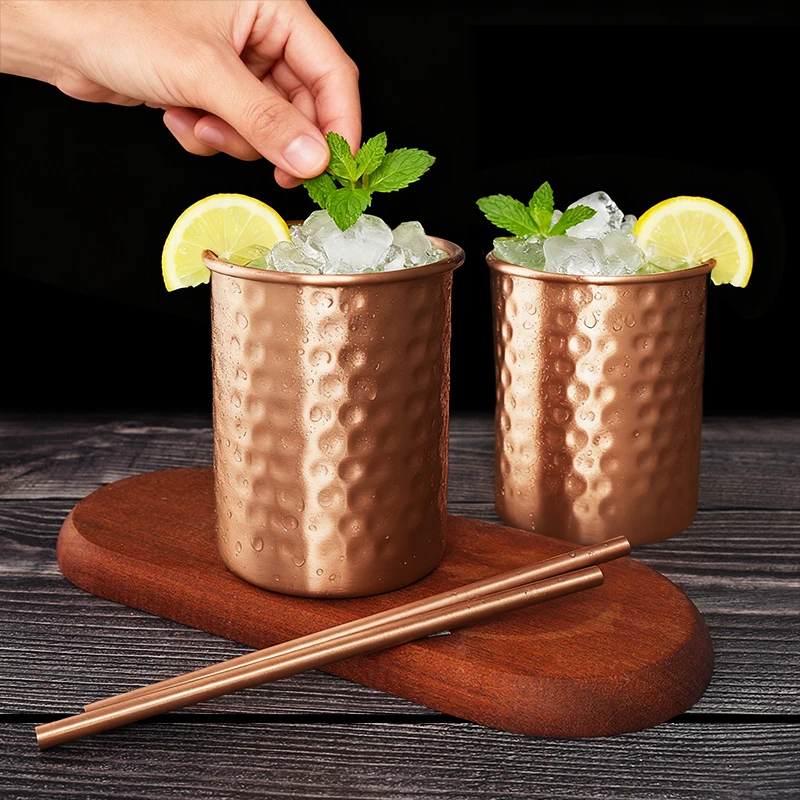 Фото 100% Медная кружка для Moscow Mule 400 мл с трубочкой, 2/4 шт., прочные медные кружки для пива, кофе, молока, коктейлей, чистая медная барная кружка №3