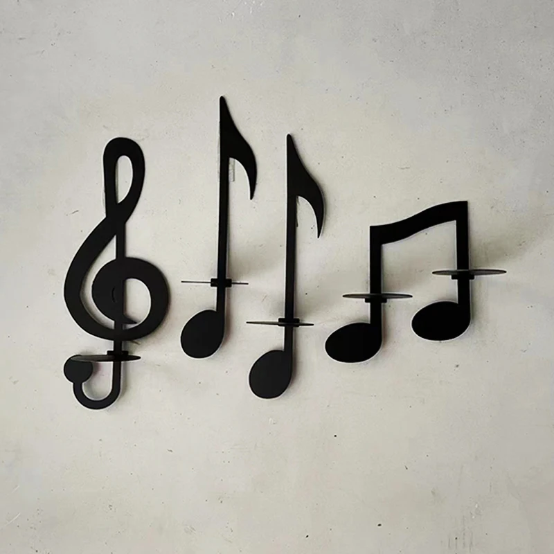 Black Music Note Wall Sconce Candlestick Decorative Ornaments Metal Modern Home Decoration Accessories