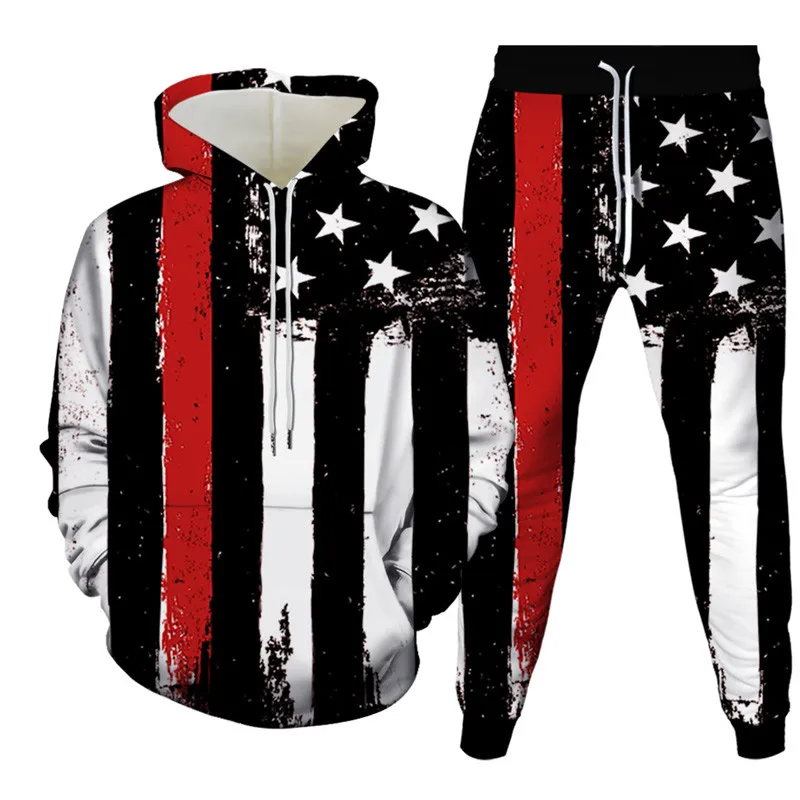 

USA GB Flag Statue Of Liberty Uncle Sam Print Men Women Fashion Clothes Sportwear Suit Hoodies Jogging Pants 2PcsSet Size S-6XL