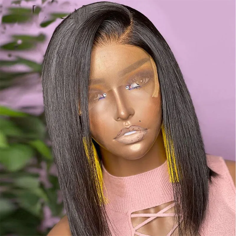 12-дюймовый парик Lace Front Wig со средним пробором Cut Short Bob Straight плотностью 180%, без клея, с боковым пробором, для черных женщин с ребристыми волосами и естественной линией роста волос.