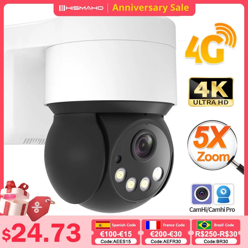 

IP-камера видеонаблюдения, 5 МП, 4G, PTZ, 8 Мп, Wi-Fi