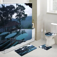 durable bathroom waterproof shower curtain set toilet seat covers non slip bath mat rug carpet bathing home decorative washable