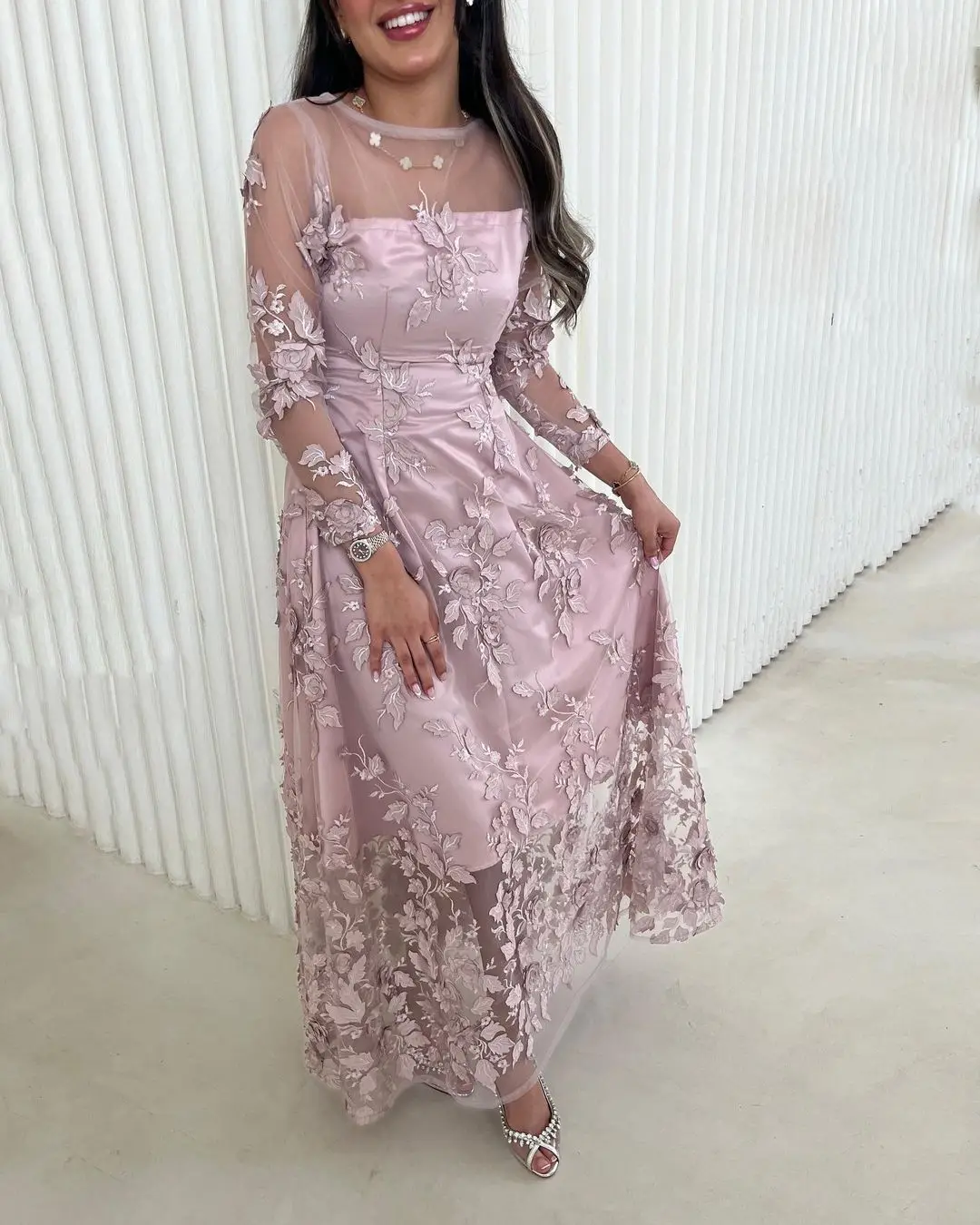 

Appliques Prom Dresses 2023 Long Sleeves Tulle Ankle-length A-Line Elegant Party Gown Arabia Formal Dresses Evening Dress Robes