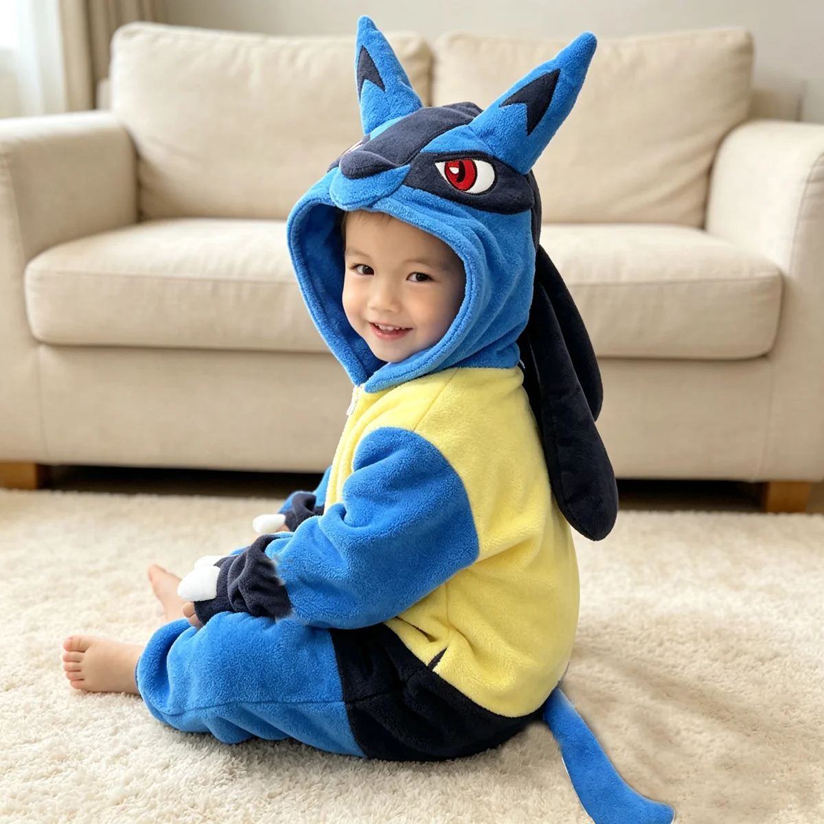 Фото Детские комбинезоны Lucario Kigurumi, детские цельные пижамы, костюм для косплея с героями мультфильмов, одежда для сна на Рождество и Хэллоуин, домашняя одежда в стиле аниме №1