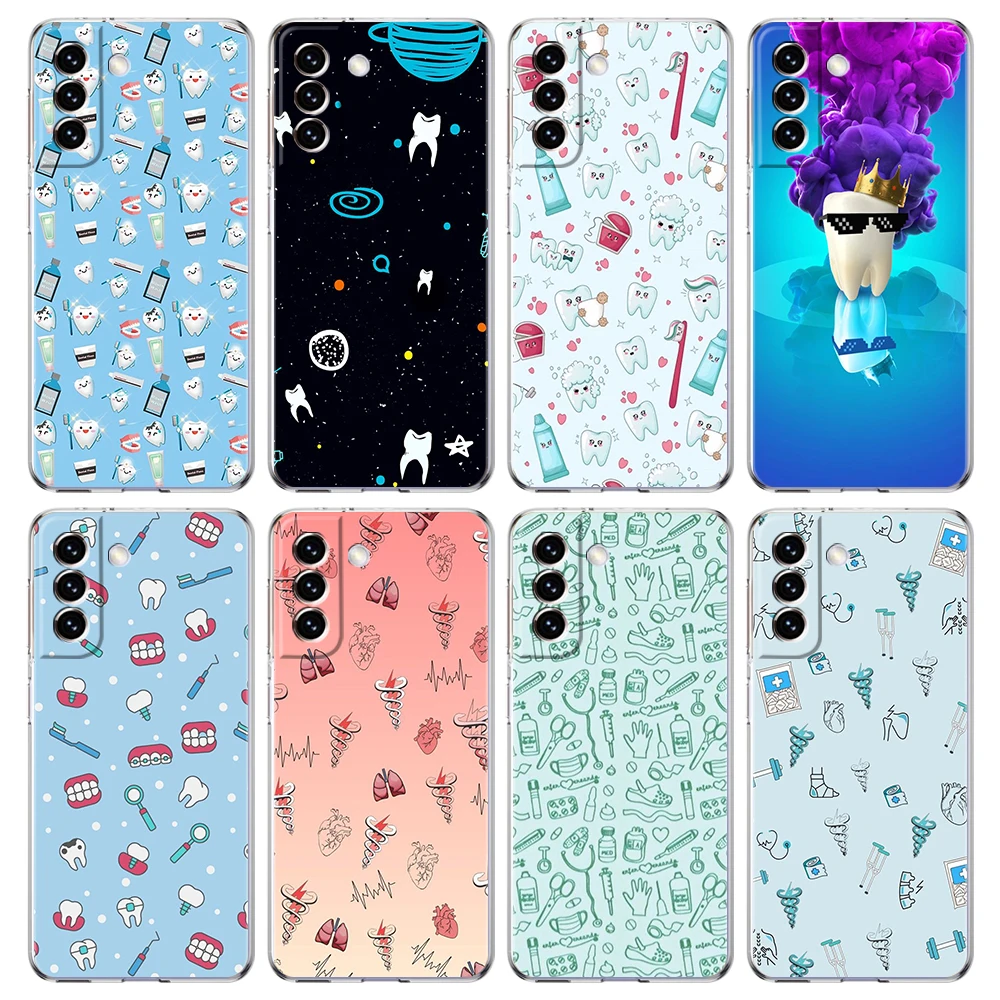 

Dentist Tooth Pattern Transparent Case For Samsung Galaxy S23 S22 S20 FE Note 20 10 S21 Ultra S10 S10E M21 M31 M32 Plus Shell