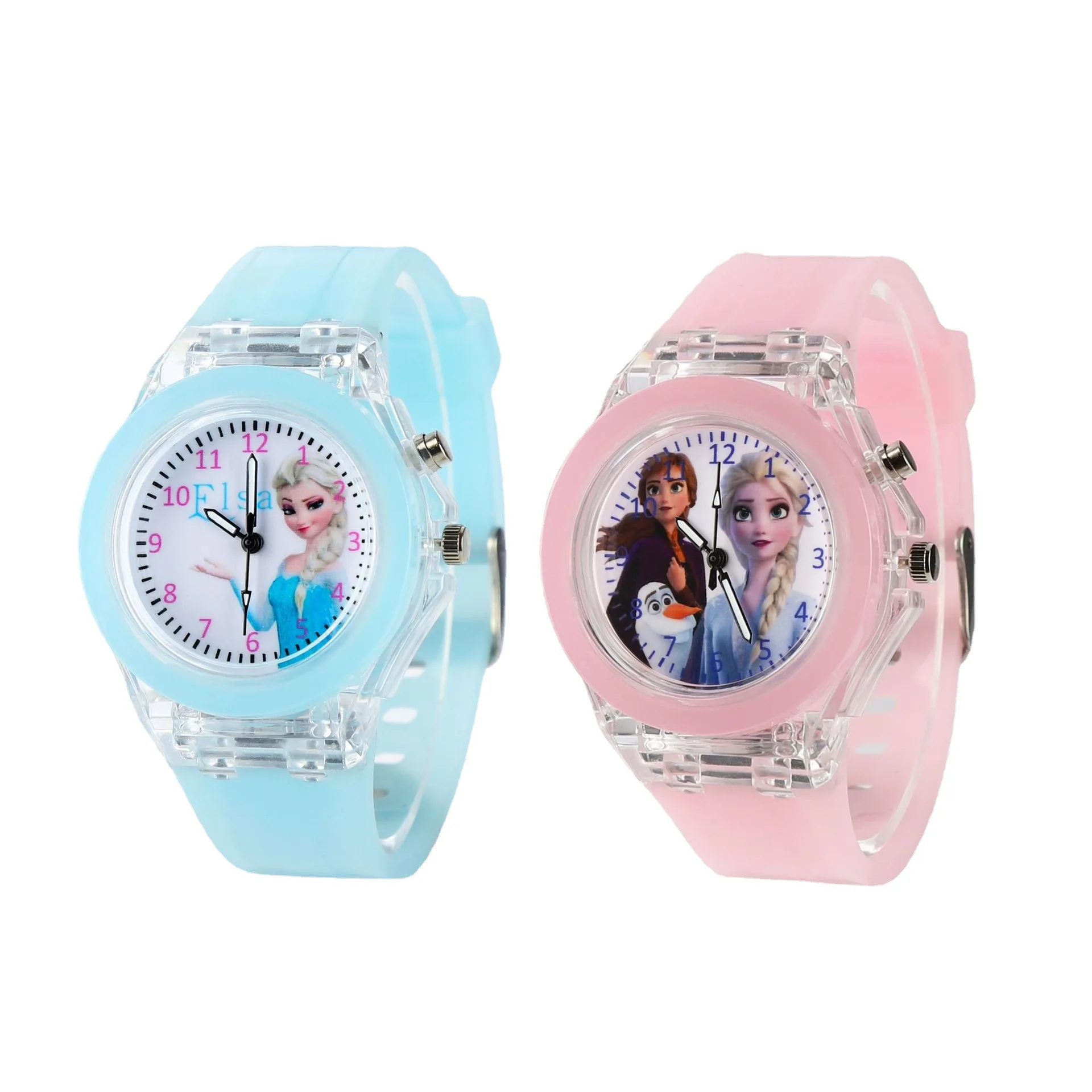 

Disney Frozen Princess Pattern Led Glowing Flash Children Watch Toys Fashion Leather Quartz Wristwatch Christmas Gifts for Kids