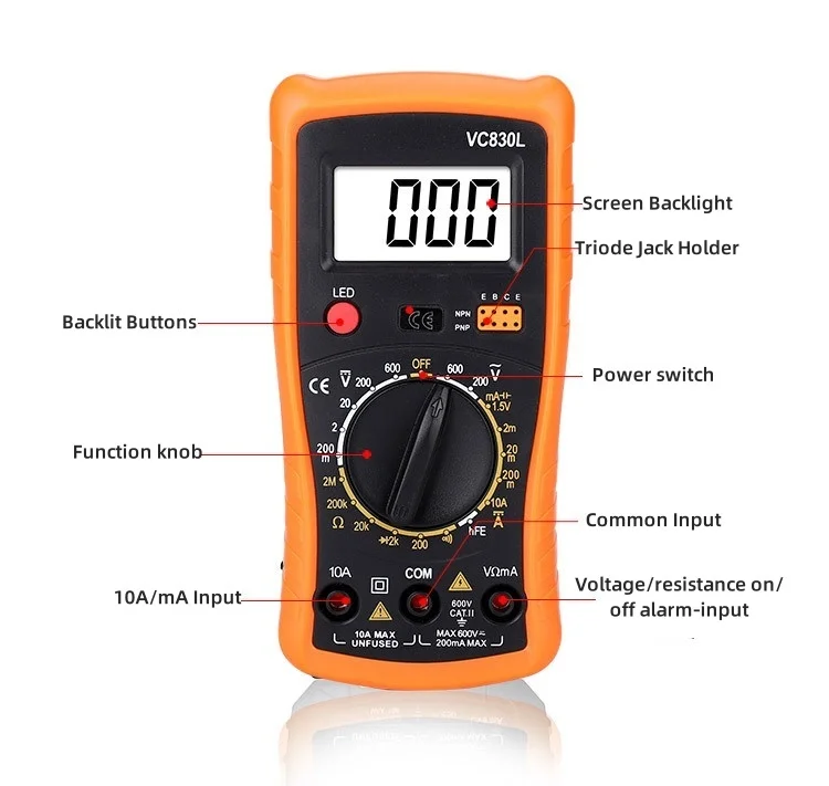 Карманный цифровой мультиметр VC830L с подсветкой небольшой мультитестер цифровым
