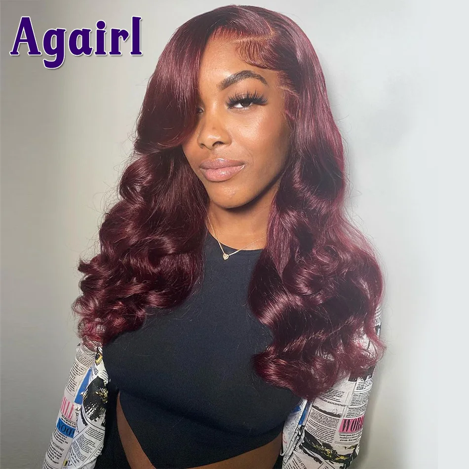 Burgundy Body Wave 5x5 Lace Closure Wig Transparent 13x6/13X4 Human Hair Lace Frontal Wigs 99J Dark Red Pre-Plucked for Women