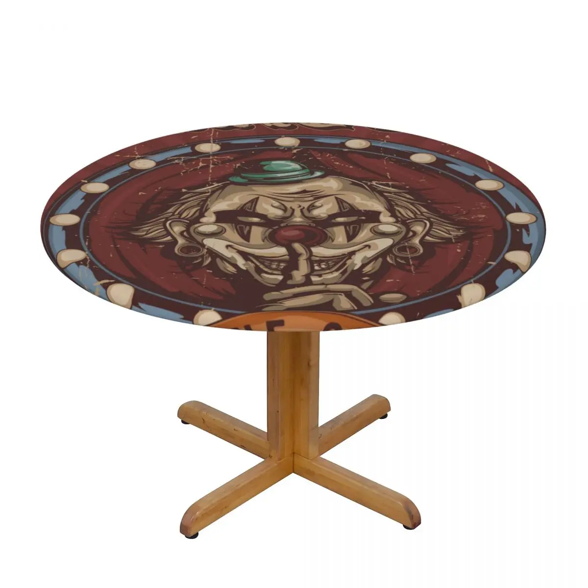 

Fitted Round Tablecloth Protector Soft Glass Table Cover Circus Theme Vintage Poster Anti-Scald Plate Kitchen Home Tablemat