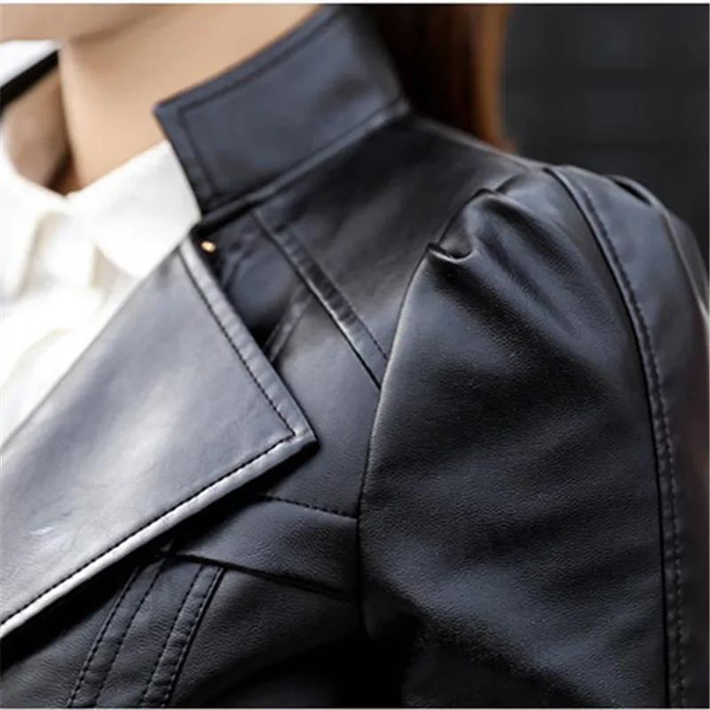 Leather Clothes Women's Short Fit Spring and Autumn Han Fit Pu JACKET MOTORCYCLE Clothes Skinny Coat Women's Wear