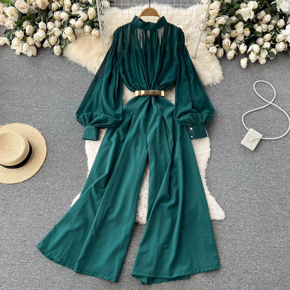 2023 Women's Dress High Street Commuting Temperament High Neck Fashion Slim Long Wide Leg Jumpsuit