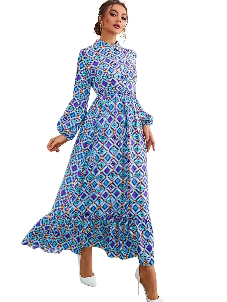 Eid Party Dress for Women Muslim Abaya India Abayas Dubai Print Casual Shirt Dresses Kaftan Robe Longue Vestidos Largos 2025