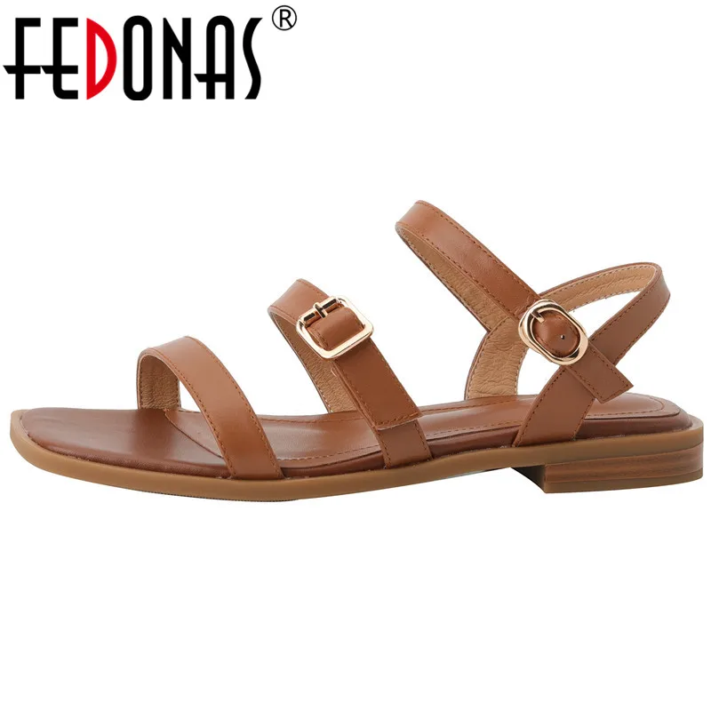

FEDONAS Summer Women Sandals High Quality Genuine Leather Concise Fashion Buckle Working Casual Low Heels Shoes Woman New Pumps
