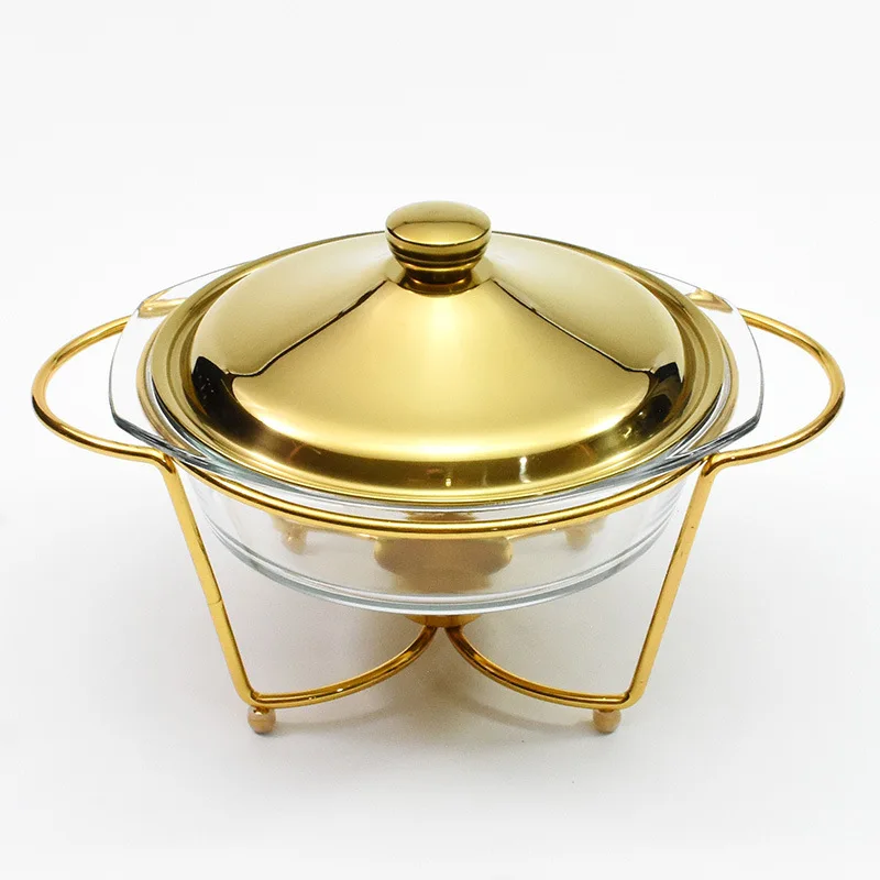 

Palace Food Warmer Round Glass Dining Stove Stainless Steel Glass Serving Dish Hot Pot Thicken Small Chafing Dish Hotel Chafing