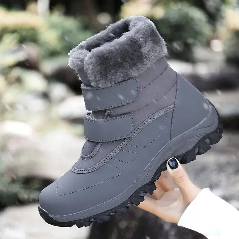 

Winter Woman's Stylish Snow Boots High-top Warm Lined Anti-skid Shoes Outside Casual Slip-on Black Gray Footwear