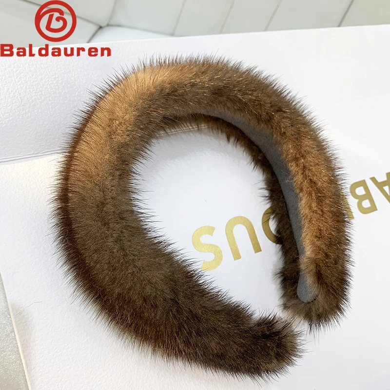 2022 Hot Sale Women Luxury Winter 100% Real Mink Fur Headbands High Quality Real Fur Hair Band Lady Fashion Hair Hoop Furry Gift
