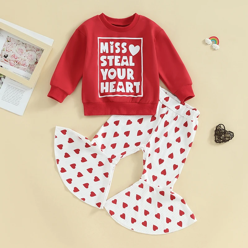 

Toddler Valentines Baby Girl Outfit Long Sleeve Miss Steal Your Heart Shirt Sweatshirt Pant Valentine’s Clothes
