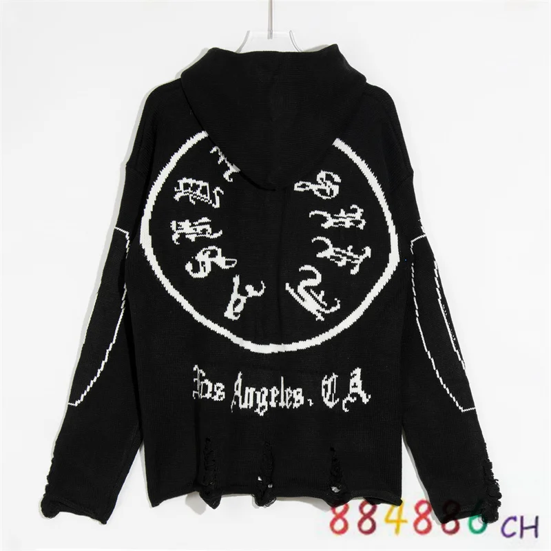 

2022FW Askyurself Hand Sleeve Scroll Pullover Sweater Men Women 1:1 Quality Damaged Hooded Sweaters Fashion Streetwear ASK Tops
