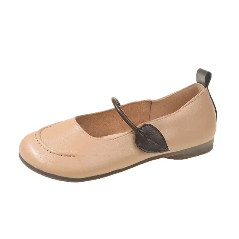 Designer Leaf Mary Jane Shoes U shape Stitching Leather Flats Round Toe Women's Summer Ballerina Dance Shoes 2023 Fahsion
