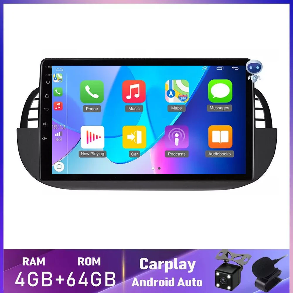 Автомобильный радиоприемник Android 14 мультимедиа для Fiat 500 2007-2015 плеер авторадио 4G