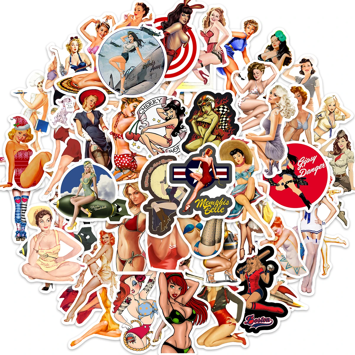 

10/50pcs Europe And America Retro Girl Pin Up Girl Stickers Graffiti Skateboard Waterproof Luggage Laptop PVC Car Stickers Decal