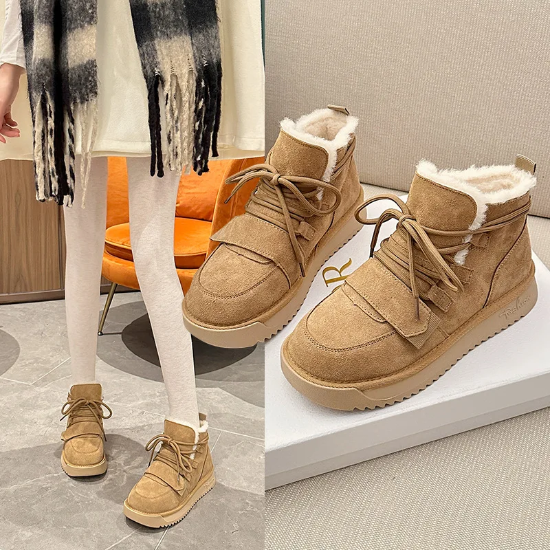 

Snow boots Women's winter new style plush thickened student warm short boots thick soled heightening cotton shoes