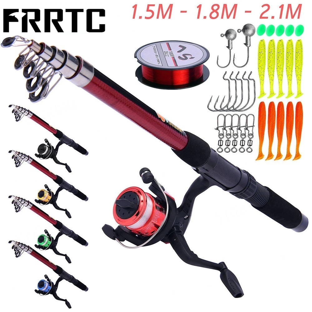 

Fishing Rod and Reel Full Kits with Telescopic Fishing Rod and Reel Baits Hooks Saltwater Freshwater Travel Pole Set