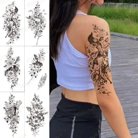 fairy stickers butterfly black watercolor rose flower realistic waterproof temporary tattoo 3d blossom lady shoulder diy tatoos