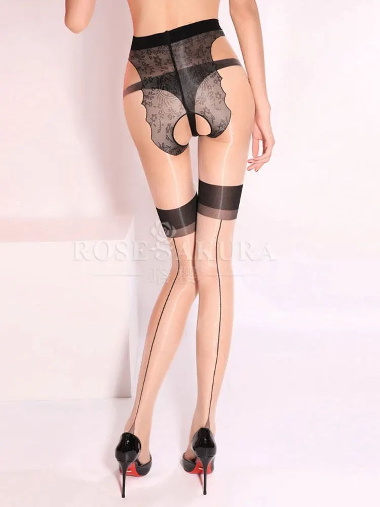 

Sexy Open Crotch Hollow Out Tights Erotic Lingerie Pantyhose Fake Garter Stockings See Through Shaping Stage Wear Patchwork