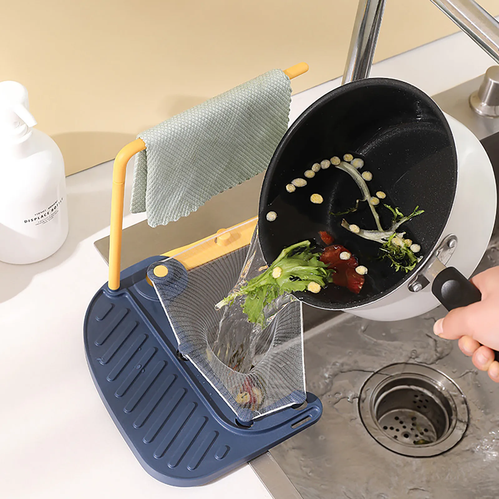 

Kitchen Net Bag Sink Strainer Drain Vegetable Fruit Drainer Basket Suction Cup Rack For Kitchen Storage Sink Filter Shelf